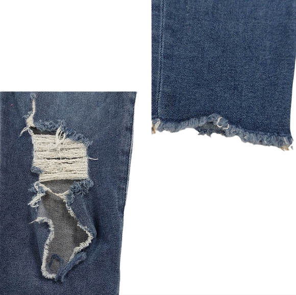 Good American Busted Knee Raw Hem Stretch Jeans - Picture 7 of 12